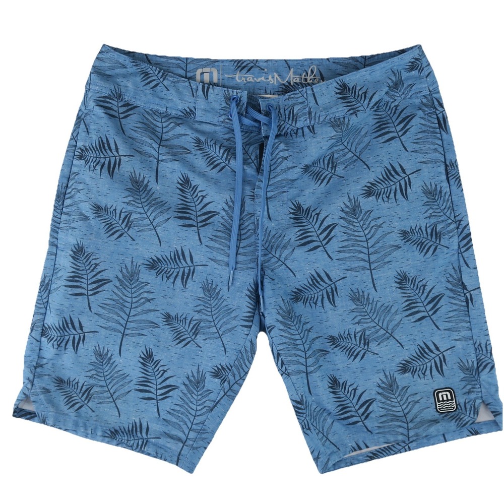 Travis Mathew‎ Tropical Palm Print Board Shorts Swim Trunks Blue 34